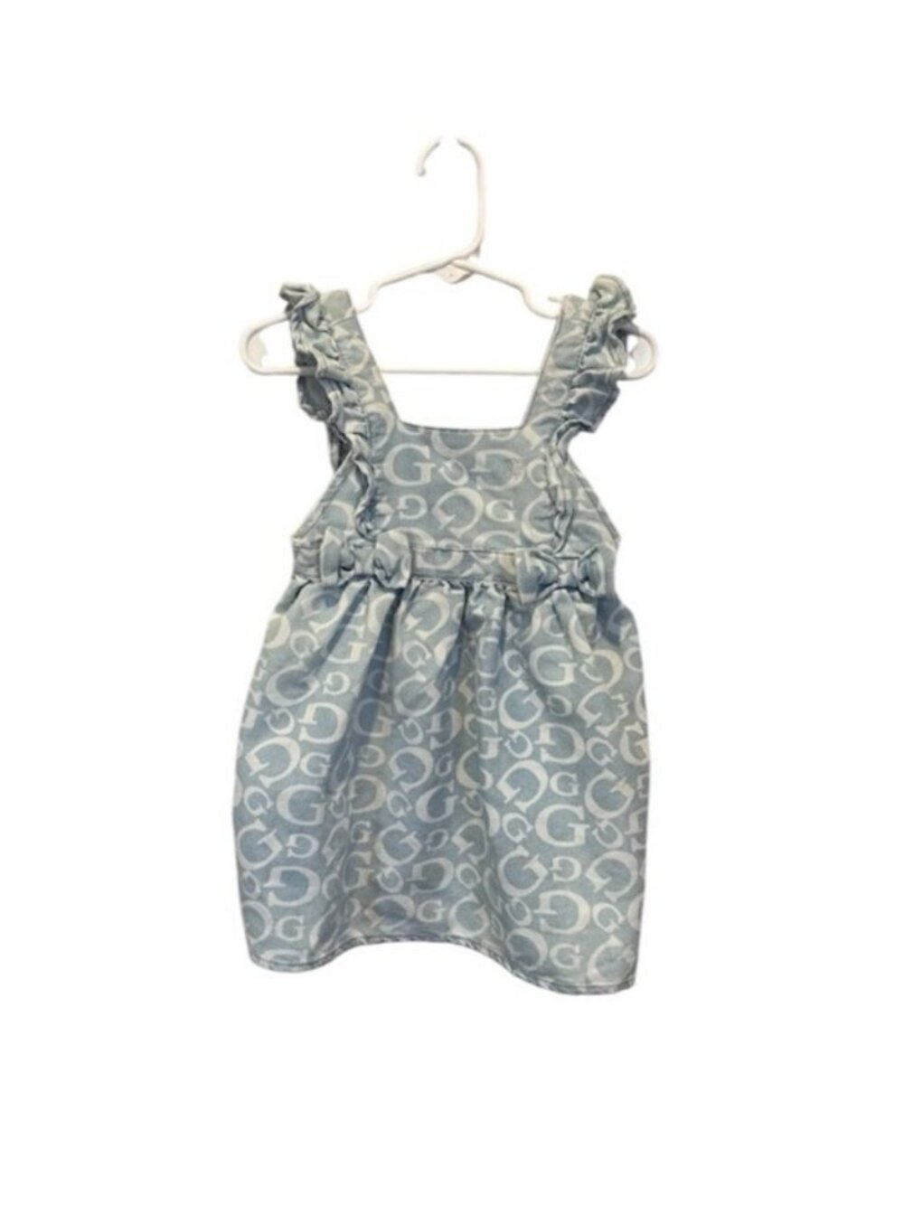 Guess Girls Size 3T Denim Dress G Ruffles Bow Sleeveless Jumper Blue
